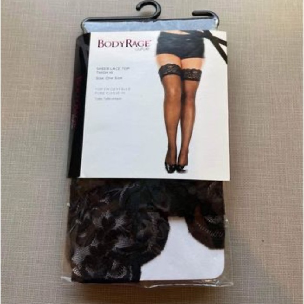 Thigh high lace stockings.